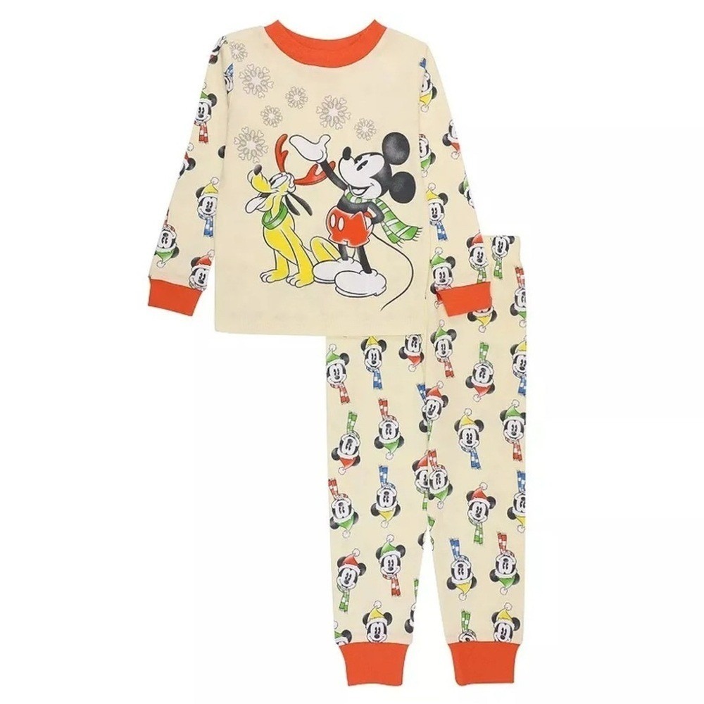 DISNEY Christmas Mickey Mouse Pajama Set Toddler Pluto Long Sleeve‎ NEW 2T
